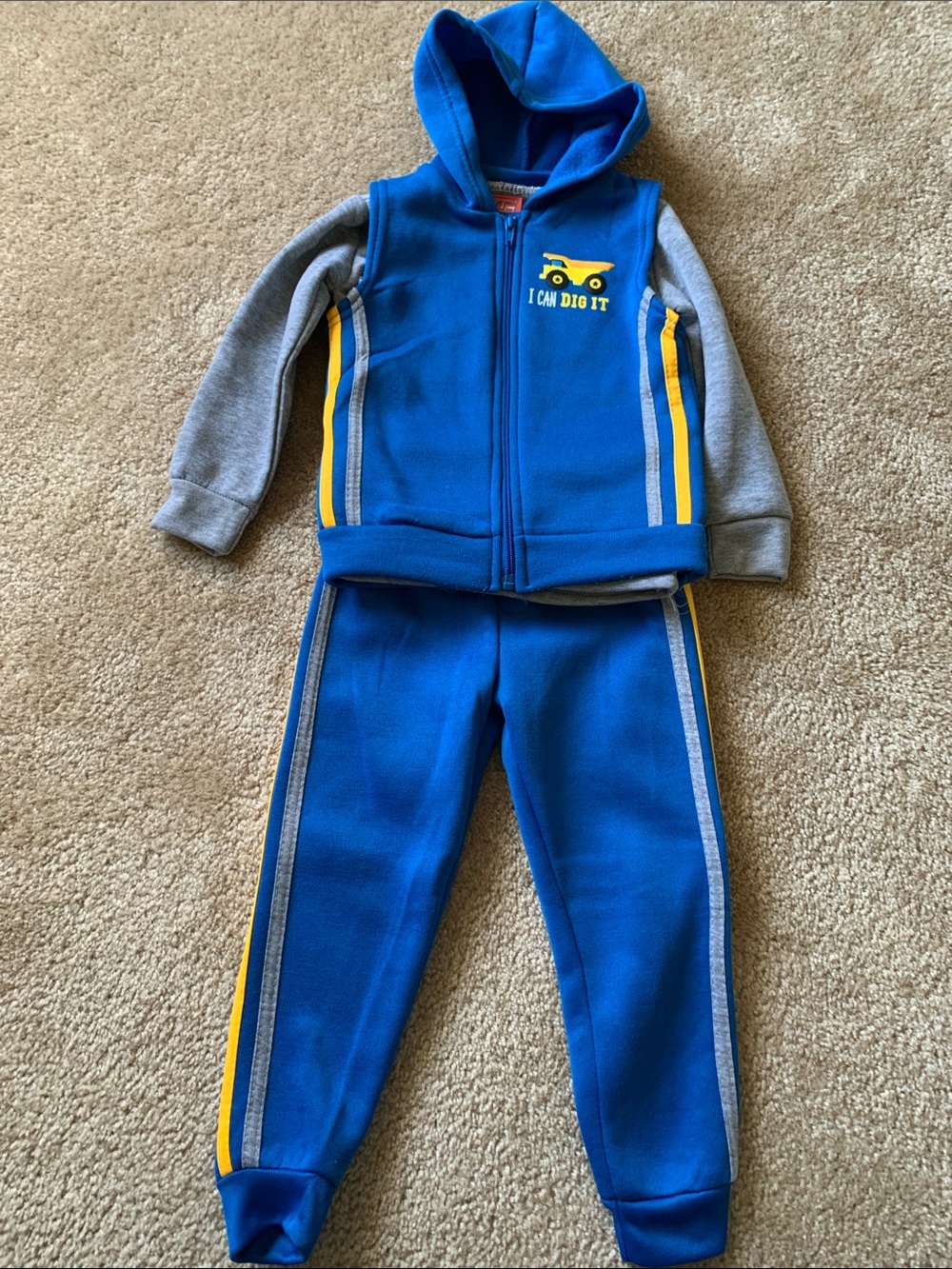 3 Piece I Can Dig It Set - Sweatshirt, Hooded Zip Vest & Joggers NWOT 3T